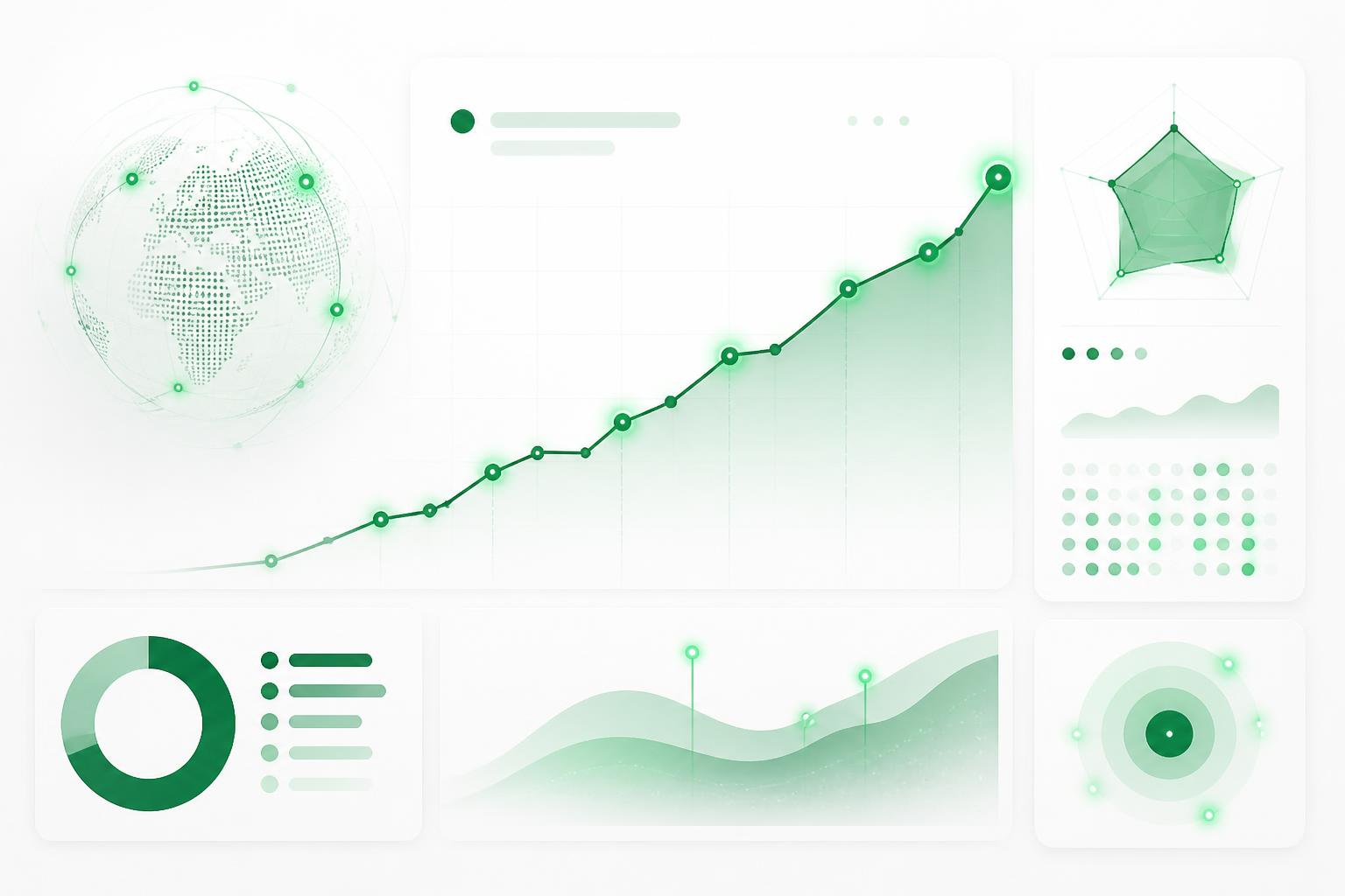 Datengesteuertes GEO-Dashboard: Visualisierung von KPIs wie Citation Rate, Share of Voice und AI-Traffic für ChatGPT, Perplexity und Google AI Overviews.